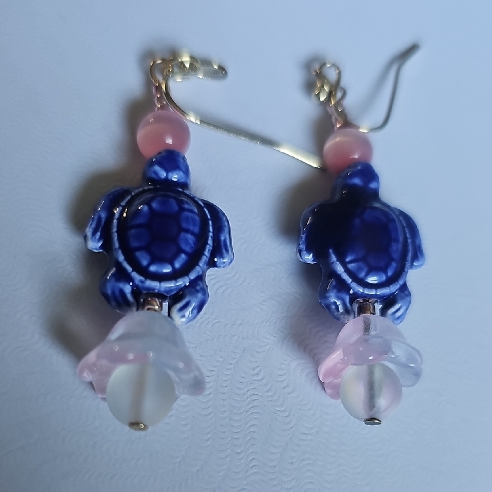Blue and Pink Turtle Earrings